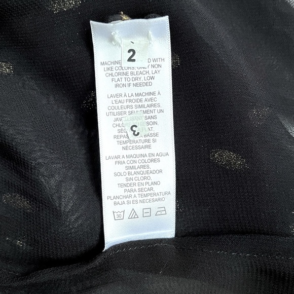 FRAME Black Sheer Gold Metallic Tie Neck Long Sleeve Blouse Women’s Top Size M - Picture 11 of 11